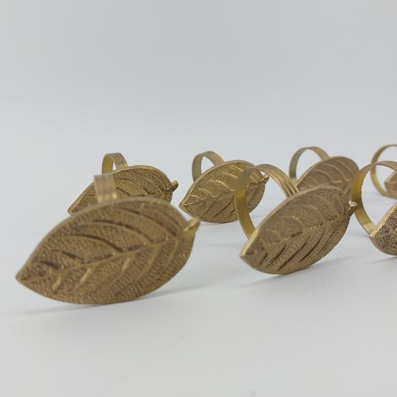 Leaves Napkin Ring Holders Brass Harvest Fall Gold Tone Thanksgiving Set of 8 - Picture 6 of 12
